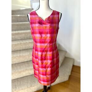 Vintage Pure & Simple Silk Hot Pink Orange Gingham Plaid Sheath Dress